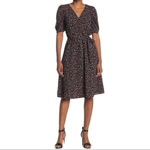 New! Max+Ash Nordstrom Floral Wrap Puff Sleeve Tie Belt Party Midi Dress